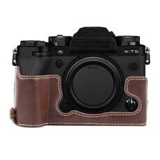 Per FUJIFILM X-T5 Custodia per fotocamera in pelle PU lucida (caffè)