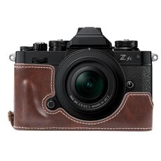 Per Nikon ZFC Custodia per fotocamera in pelle PU lucida con base a metà (caffè)