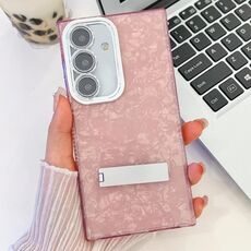 Per Samsung Galaxy S24 5G placcatura glitter texture pieghevole supporto TPU custodia per telefono con pellicola per lenti (modello a conchiglia rosa)
