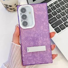 Per Samsung Galaxy S24 5G placcatura glitter texture pieghevole supporto TPU custodia per telefono con pellicola per lenti (modello a conchiglia viola)