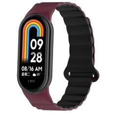 Per Xiaomi Smart Band 9/8 Cinturino magnetico in silicone bicolore (rosso vino nero)