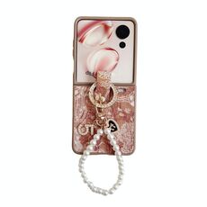 Custodia per telefono a copertura totale For Honor Magic V Flip Embroidery Style con catena ad anello (arancione)