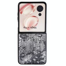 Custodia per telefono a copertura totale For Honor Magic V Flip Embroidery Style (Nero)