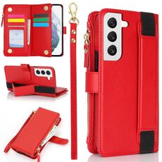 Per Samsung Galaxy S22+ 5G Custodia da polso con cerniera RFID in pelle per telefono (rosso)
