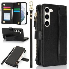 Per Samsung Galaxy S23 5G Custodia per braccialetto con cerniera RFID in pelle per telefono (nero)