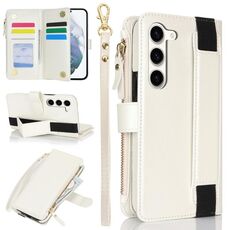 Per Samsung Galaxy S23 5G Custodia da polso con cerniera RFID in pelle per telefono (bianco)