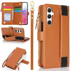 Per Samsung Galaxy S24+ 5G Custodia da polso con cerniera RFID in pelle per telefono (marrone)