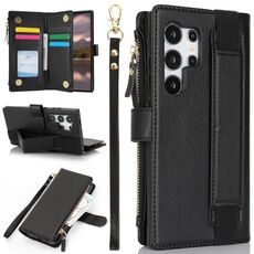 Per Samsung Galaxy S24 Ultra 5G Custodia da polso con cerniera RFID in pelle per telefono (nero)