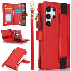 Per Samsung Galaxy S24 Ultra 5G Custodia da polso con cerniera RFID in pelle per telefono (rosso)