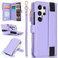 Per Samsung Galaxy S24 Ultra 5G Custodia da polso con cerniera RFID in pelle per telefono (viola)