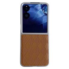 Per Xiaomi Mix Flip Custodia per telefono in pelle a scacchi a forma di diamante con vernice perlescente (marrone)