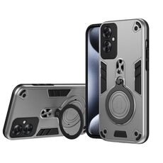 Per OPPO Reno11 F Custodia per telefono in TPU ibrido per PC con supporto girevole a 360 gradi e anello in metallo (grigio argento)