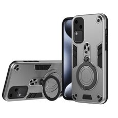 Per vivo V30 Custodia per telefono in TPU ibrido per PC con supporto girevole a 360 gradi e anello in metallo (grigio argento)