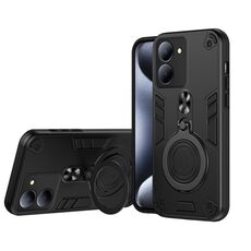 Per vivo Y36 5G Custodia per telefono in TPU ibrido per PC con supporto girevole a 360 gradi e anello in metallo (nero)