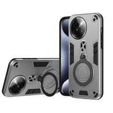 Per vivo Y200i Custodia per telefono in TPU ibrido per PC con supporto girevole a 360 gradi e anello in metallo (grigio argento)