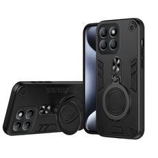 Per Honor X8b Custodia per telefono in TPU ibrido per PC con supporto girevole a 360 gradi e anello in metallo (nero)