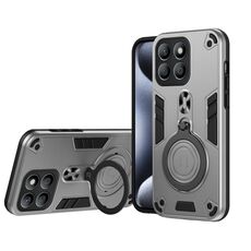 Per Honor X8b Custodia per telefono in TPU ibrido per PC con supporto girevole a 360 gradi e anello in metallo (grigio argento)