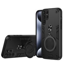 Per Samsung Galaxy S24 Ultra 5G Custodia per telefono in TPU ibrido per PC con anello in metallo e supporto girevole a 360 gradi (nero)