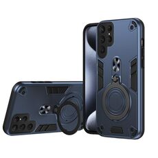 Per Samsung Galaxy S24 Ultra 5G Custodia per telefono con supporto girevole a 360 gradi in metallo con anello in metallo e TPU ibrido per PC (blu navy)