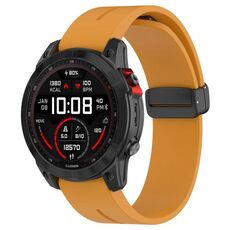 Per Garmin Fenix ​​7X cinturino in silicone pieghevole magnetico nero con fibbia (giallo scuro)