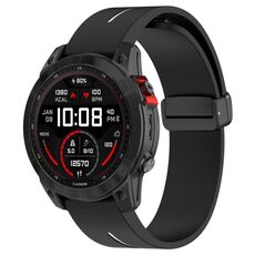 Per Garmin Fenix ​​7S cinturino in silicone pieghevole magnetico bicolore con fibbia nera (nero bianco)