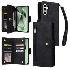 Per Samsung Galaxy S24 FE 5G Rivet Buckle 9 carte 3-Fold Wallet Custodia in pelle per telefono (nero)