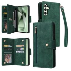 Per Samsung Galaxy S24 FE 5G Rivet Buckle 9 carte 3-Fold Wallet Custodia in pelle per telefono (verde)