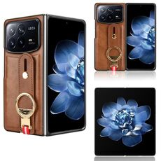 Per Xiaomi Mix Fold 4 Custodia per telefono in pelle con cinturino posteriore (marrone)