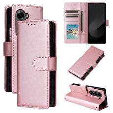 Per Samsung Galaxy Z Fold6 5G Custodia per telefono in pelle con vibrazione orizzontale multifunzionale con tre slot per schede (oro rosa)