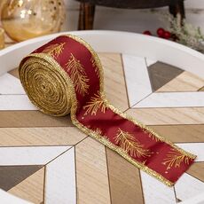 Nastro decorativo natalizio multifunzionale da 5 m x 5 cm, confezione regalo con filo (rosso)
