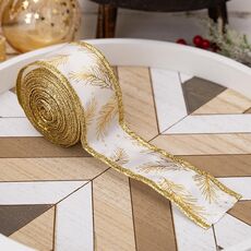 Nastro decorativo natalizio multifunzionale da 5 m x 5 cm, per imballaggio di scatole regalo, con filo (bianco)
