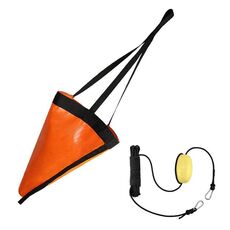 Ancora da pesca con freno di deriva in PVC, dimensioni: 32 pollici, arancione con corda nera + galleggiante