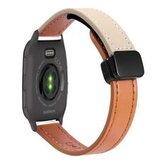 Per Garmin Venu SQ2 Slim Cinturino in pelle microfibra con fibbia magnetica da 20 mm (arancione + albicocca crema)