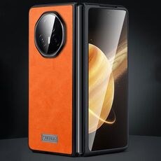 Per Honor Magic V3 SULADA Custodia antiurto in TPU + pelle fatta a mano per telefono (arancione)