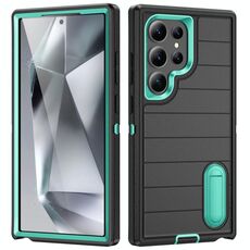 Per Samsung Galaxy S24 Ultra 5G Defender Gen2 Custodia per telefono in silicone + PC resistente con supporto (nero + ciano)