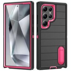 Per Samsung Galaxy S24 Ultra 5G Defender Gen2 Custodia per telefono in silicone + PC resistente con supporto (nero + rosa)