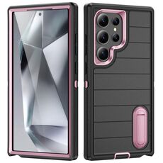 Per Samsung Galaxy S24 Ultra 5G Defender Gen2 Custodia per telefono in silicone + PC resistente con supporto (nero + rosa chiaro)