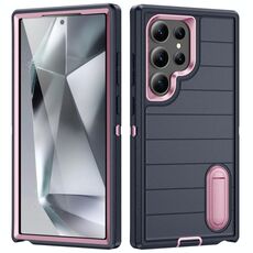 Per Samsung Galaxy S24 Ultra 5G Defender Gen2 Custodia per telefono in silicone + PC resistente con supporto (blu scuro + rosa chiaro)