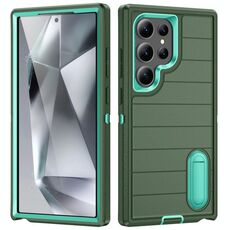 Per Samsung Galaxy S24 Ultra 5G Defender Gen2 Custodia per telefono in silicone + PC resistente con supporto (verde scuro + ciano)