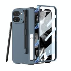 Per Google Pixel 9 Pro Fold GKK Custodia per telefono a ribalta magnetica integrata a copertura totale, penna inclusa (blu navy)