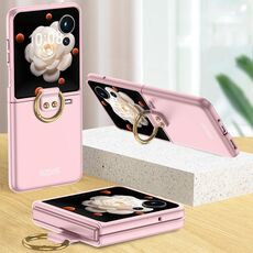 Custodia per telefono For Honor Magic V Flip GKK ultra sottile con copertura completa e anello (rosa)