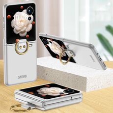 Custodia per telefono For Honor Magic V Flip GKK ultra sottile a copertura totale con anello (argento)
