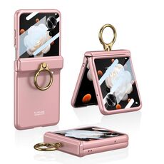 Custodia per telefono con copertura completa con cerniera pieghevole magnetica integrata For Honor Magic V Flip GKK con supporto ad anello (rosa)