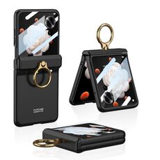 Custodia per telefono con cerniera pieghevole magnetica integrata For Honor Magic V Flip GKK con copertura completa e supporto ad anello (nero)