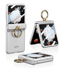 Custodia per telefono con cerniera pieghevole magnetica integrata For Honor Magic V Flip GKK con supporto ad anello (argento)