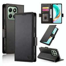 Custodia per telefono in pelle smerigliata magnetica con fibbia laterale per Honor X6b (nera)