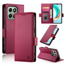 Custodia per telefono in pelle smerigliata magnetica con fibbia laterale per Honor X6b (rosso vino)