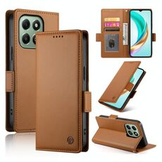 Custodia per telefono in pelle smerigliata magnetica con fibbia laterale per Honor X6b (marrone)