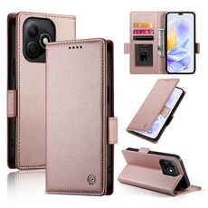 Custodia per telefono in pelle smerigliata magnetica con fibbia laterale per Honor X60i (oro rosa)