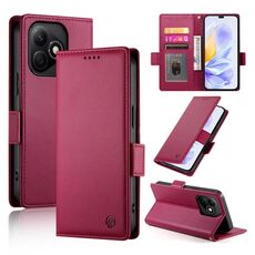 Custodia per telefono in pelle smerigliata magnetica con fibbia laterale per Honor X60i (rosso vino)